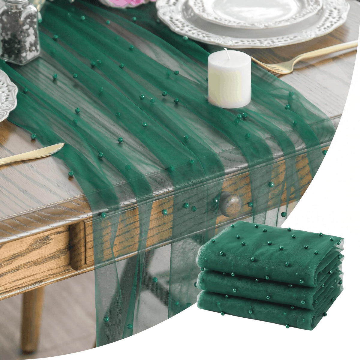 Artoid Mode 6-Pack Pearl Beige Gauze Table Runner 10FT Home Decor
