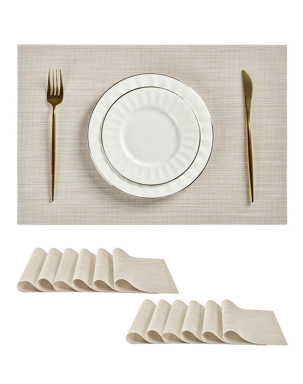 Leetaltree Beige Placemats Set of 4 - Heat-Resistant, Non-Slip Table Mats, Washable Woven Vinyl for Indoor & Outdoor Dining