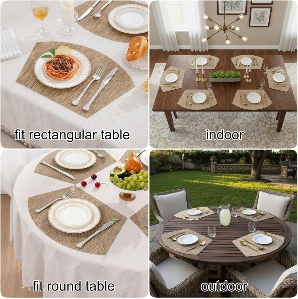SHACOS Wedge Shape Placemats Set of 4 Woven Vinyl Placemat for Round Table