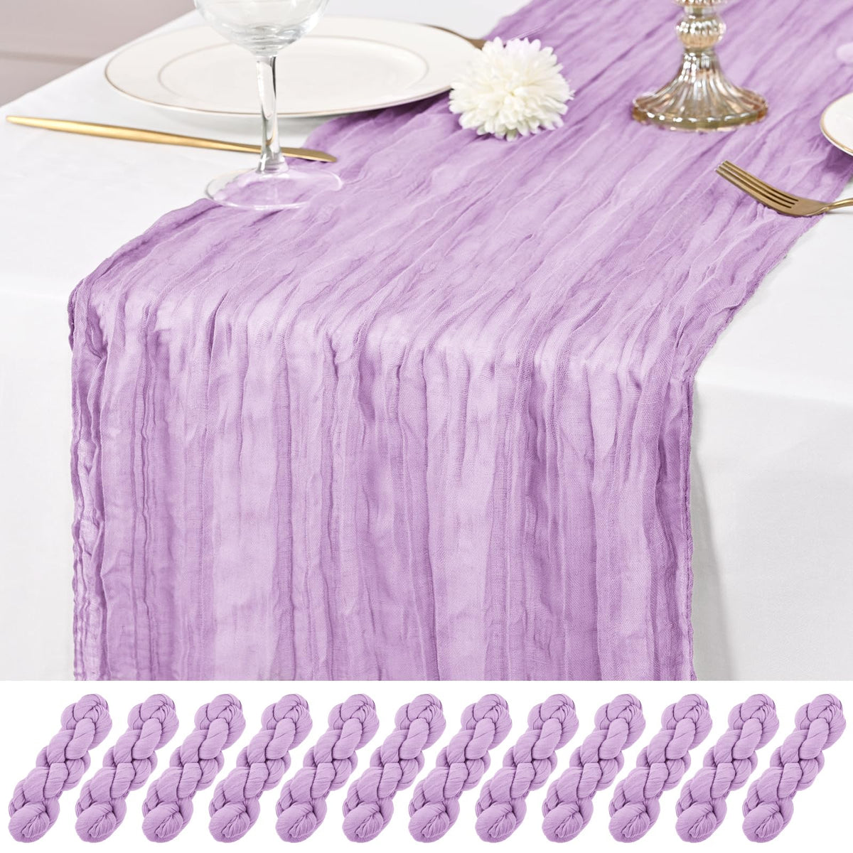 12 Pack Ivory Table Runner 10Ft Cheesecloth Table Runner Rustic Gauze Table Runners Romantic Long Cream Sheer Fabric Cheese Cloth Table Runners for Wedding Party Bridal Baby Shower