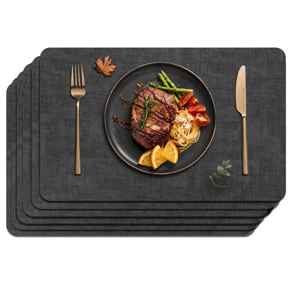 Maxpearl Faux Leather Placemats Set of 6, Easy to Clean, Beige