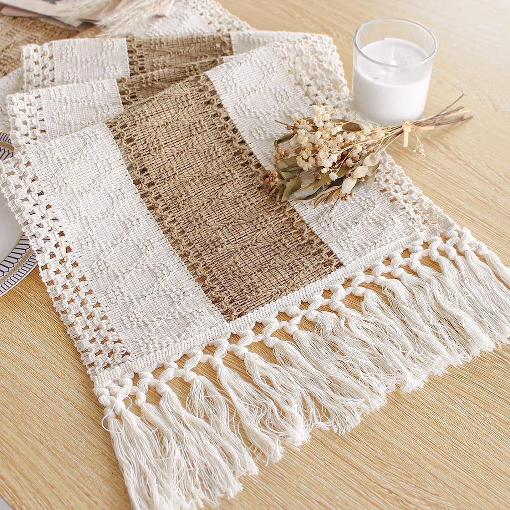 FEXIA Boho Table Runner for Fall Home Decor 12x108 Rustic with Tassels