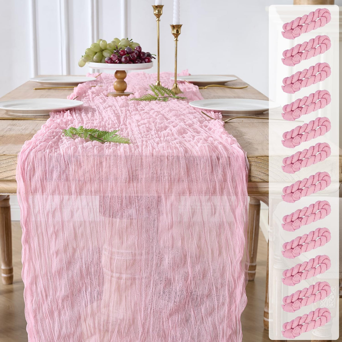 12PC Gold Gauze Table Runner 120 Inch 10FT Dining Wedding Baby Shower Holiday Birthday Sparkly Sheer Tulle Table Décor