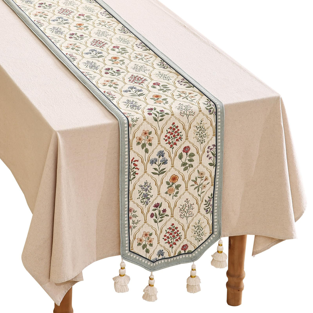 ISAENNE Designer French Linen Table Runner,71"x12"-Cornucopia
