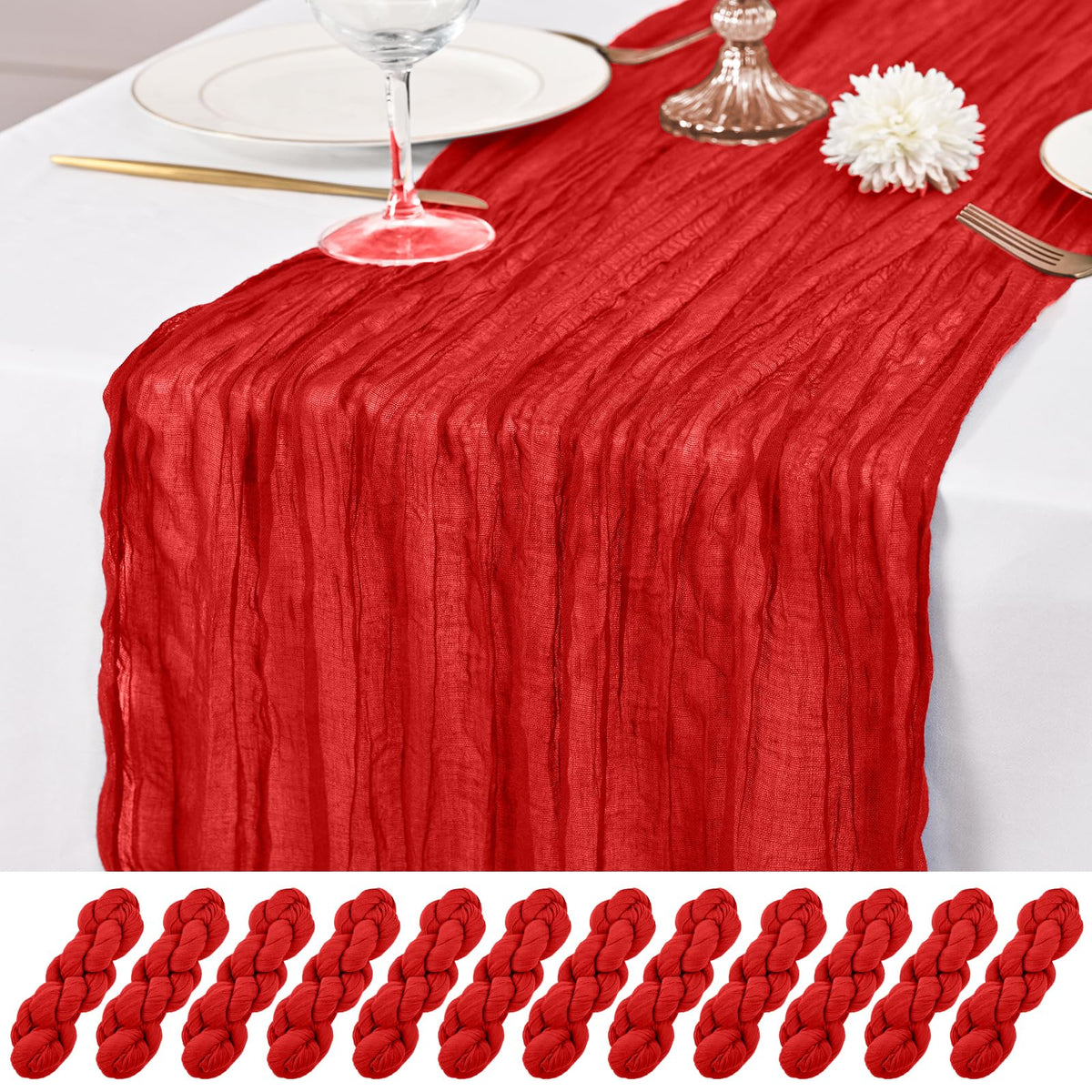 12 Pack Ivory Table Runner 10Ft Cheesecloth Table Runner Rustic Gauze Table Runners Romantic Long Cream Sheer Fabric Cheese Cloth Table Runners for Wedding Party Bridal Baby Shower