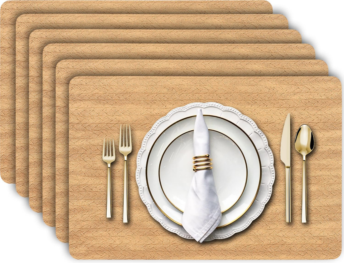 Aofmee Placemats, Placemats Set of 6, Heat Resistant Place Mats, Washable PVC Table Mats, Woven Vinyl Plastic Placemats for Dining Table, Non-Slip Stain Resistant Kitchen Table Placemats Easy to Clean