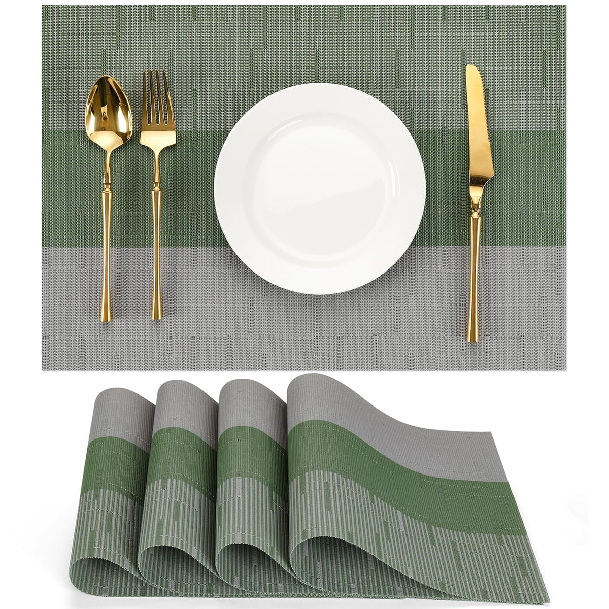 Placemats Set of 8, Vinyl Woven Heat-Resistant Place Mats
