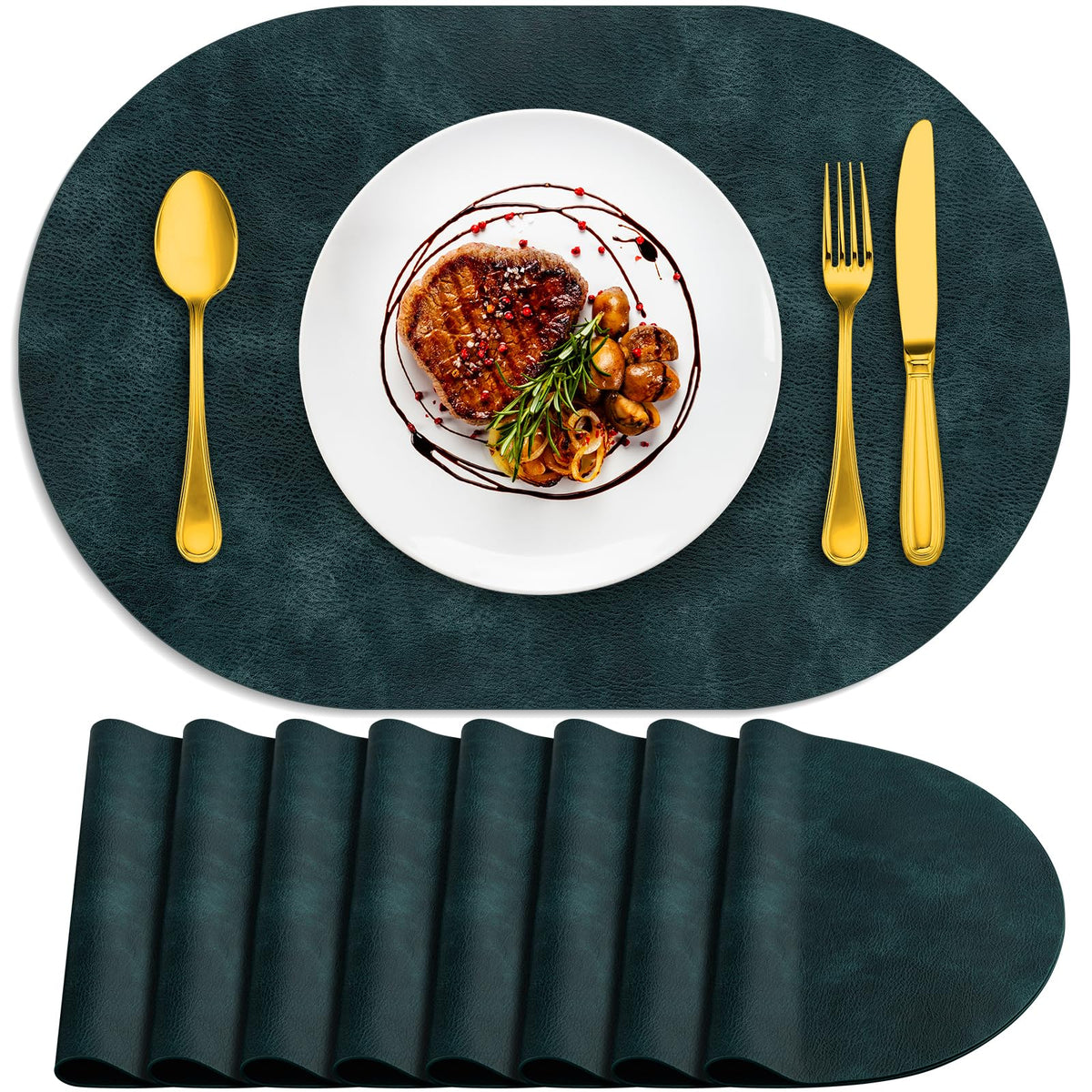 ADRIMER Placemats, Heat Resistant Oval Place Mats Set of 4 Easy to Clean