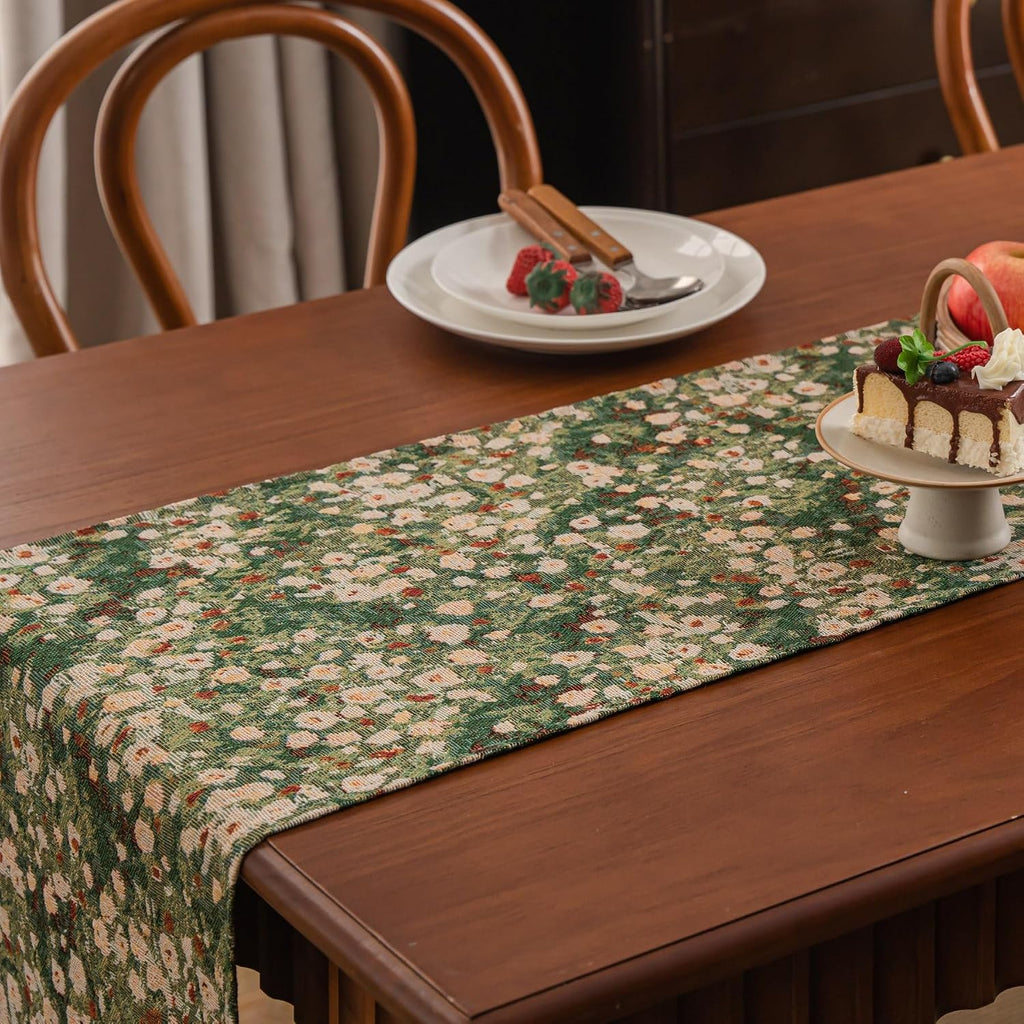 Ditsy Floral Botanical Boho Table Runner Green 13 x 71 Inch