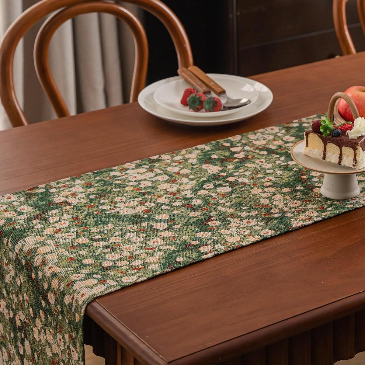 Ditsy Floral Botanical Boho Table Runner Green 13 x 71 Inch
