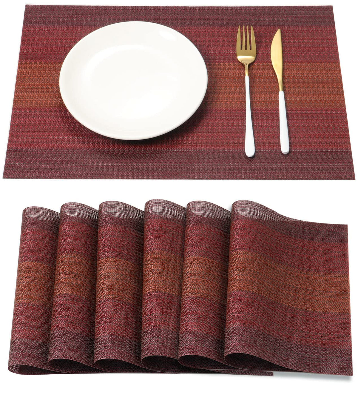 HeloHo Placemats Set of 4,Vinyl Table Place Mats Stain Resistant Foldable Placemats Washable Wipeable Placemat for Kitchen Dining Table Decoration Indoor Outdoor（Blue）