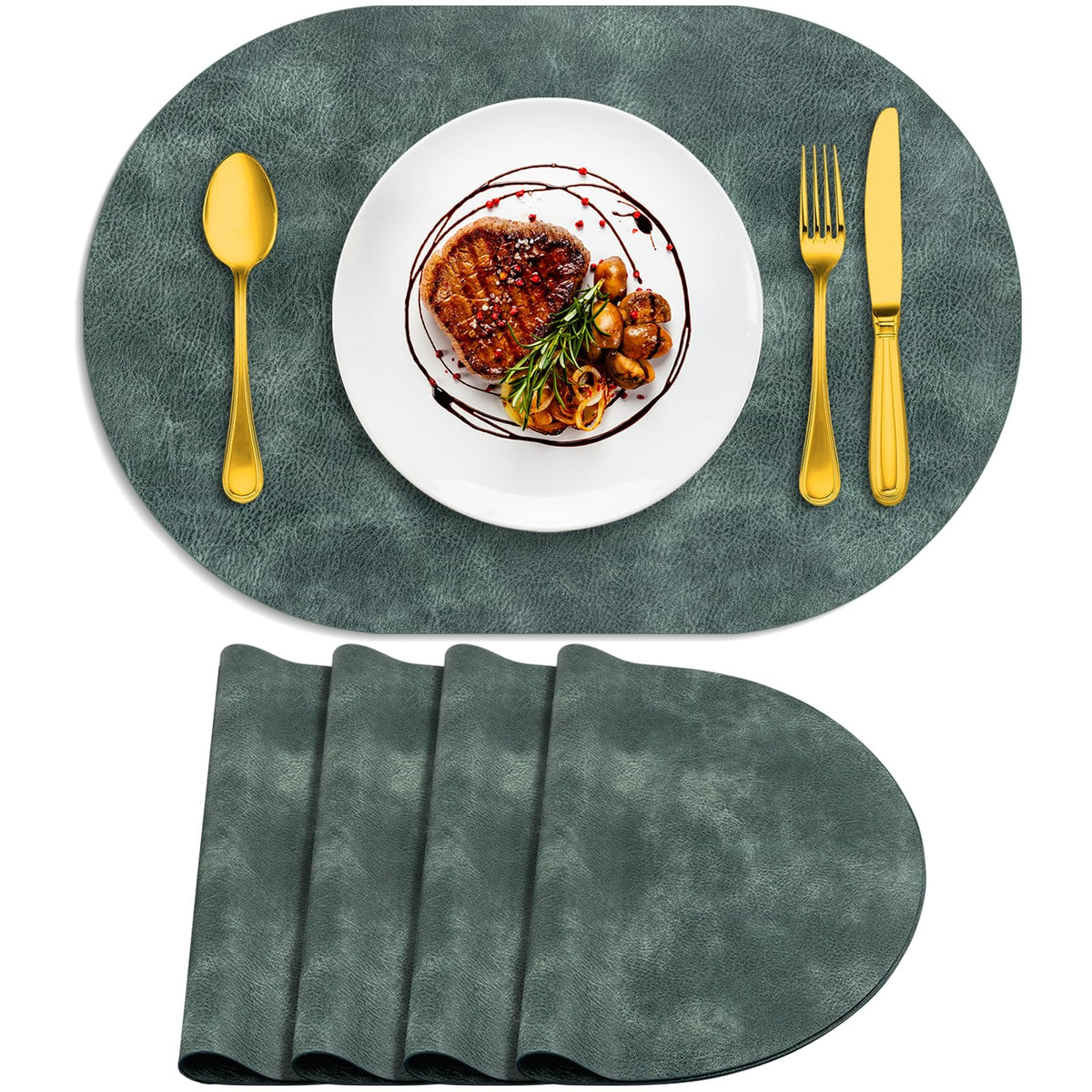 ADRIMER Placemats, Heat Resistant Oval Place Mats Set of 4 Easy to Clean