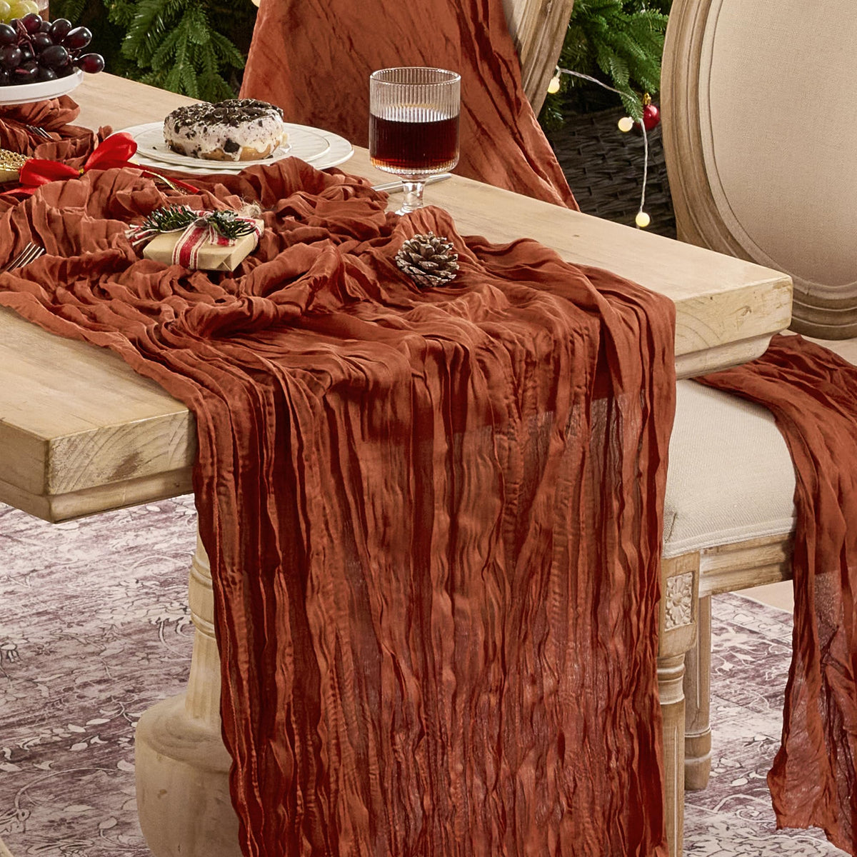 6 Pack Beige Cheese Cloth Table Runner Boho Rustic Gauze 120 Inch