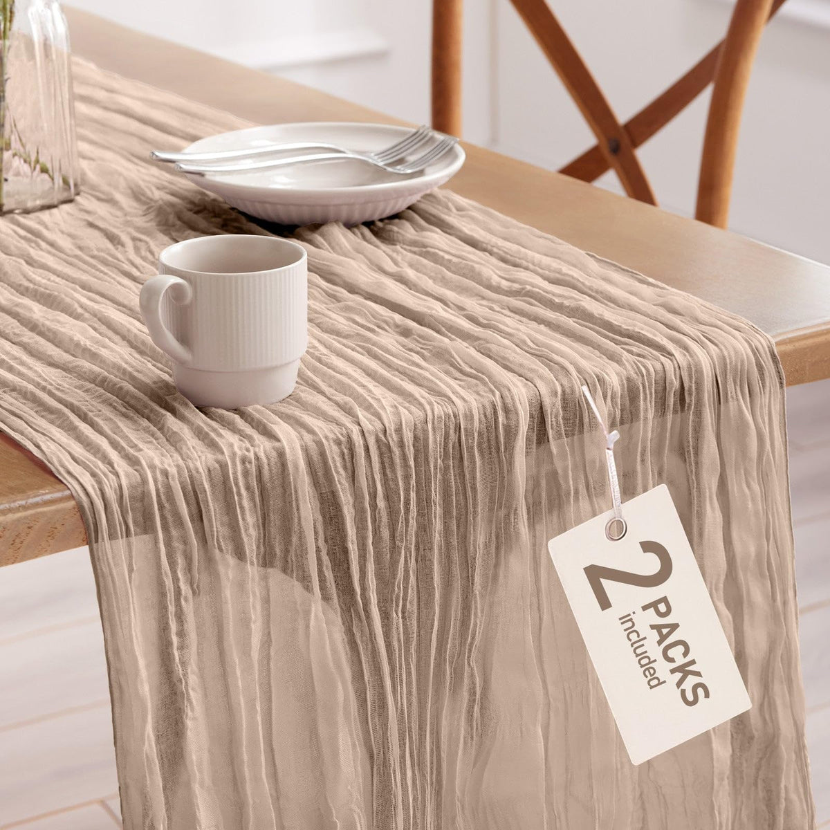 Pureegg 2 Pack Cheesecloth Table Runner 120 Inch Beige