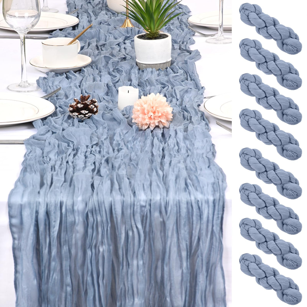 8 Pack Sage Green Cheesecloth Table Runner 17x108 inch Boho Gauze Cheese Cloth Table Runners for Wedding Party Baby Bridal Shower Home Decor