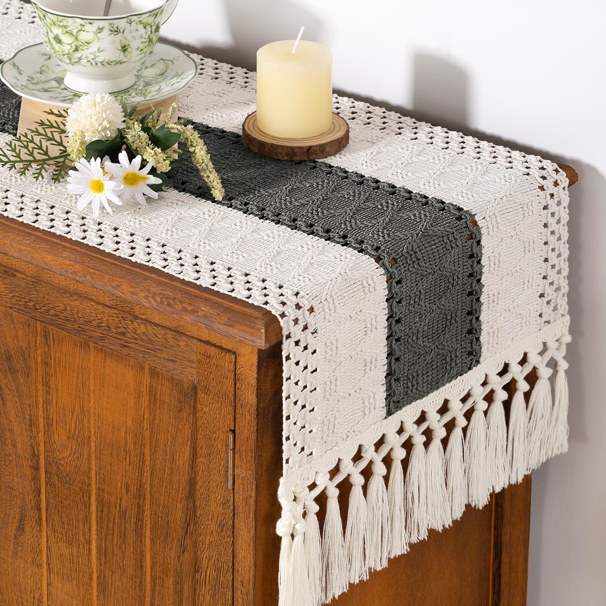 Boho Table Runner Fall Farmhouse Burlap Dining Dresser Scarf Home Decor
