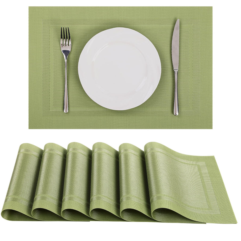 SHACOS Teal Blue Woven Placemats Set of 6 Place Mats for Dining Table
