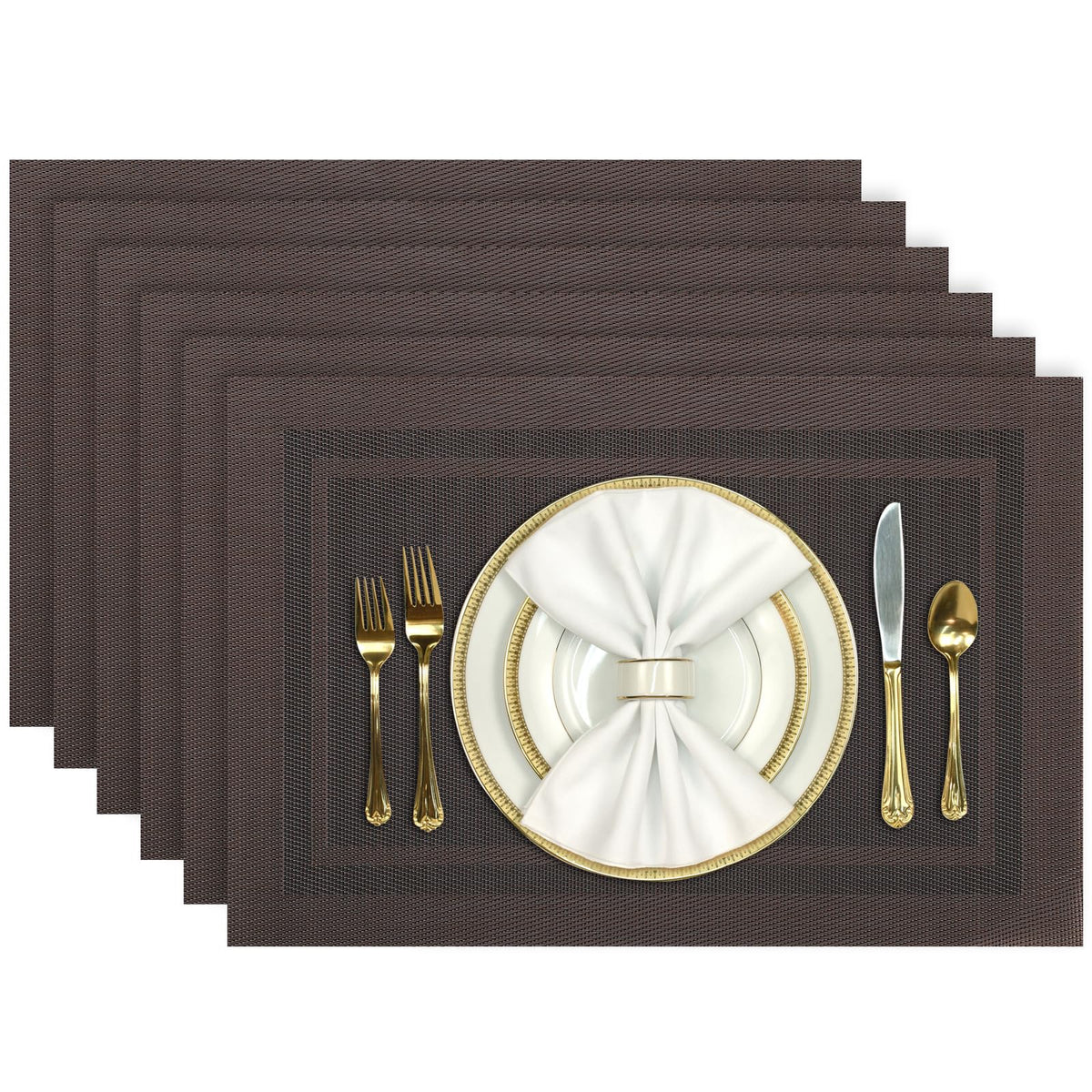 Aofmee Placemats, Placemats Set of 6, Heat Resistant Place Mats, Washable PVC Table Mats, Woven Vinyl Plastic Placemats for Dining Table, Non-Slip Stain Resistant Kitchen Table Placemats Easy to Clean