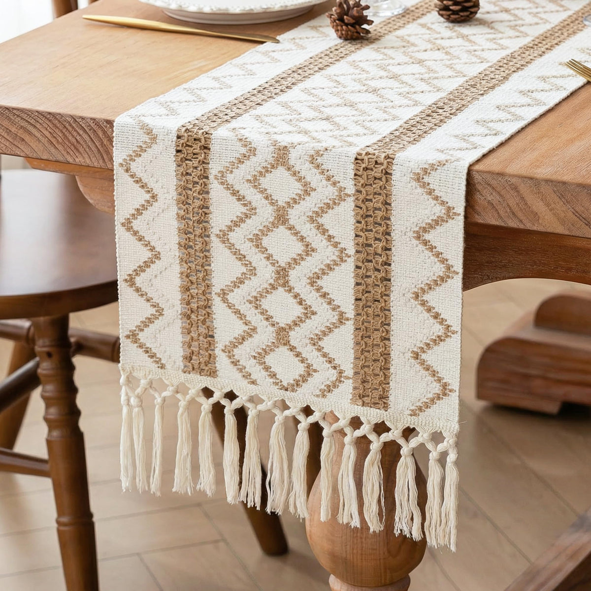 FEXIA Boho Table Runner Fall Burlap Brown Coffee Table Decor 12x72 Inch