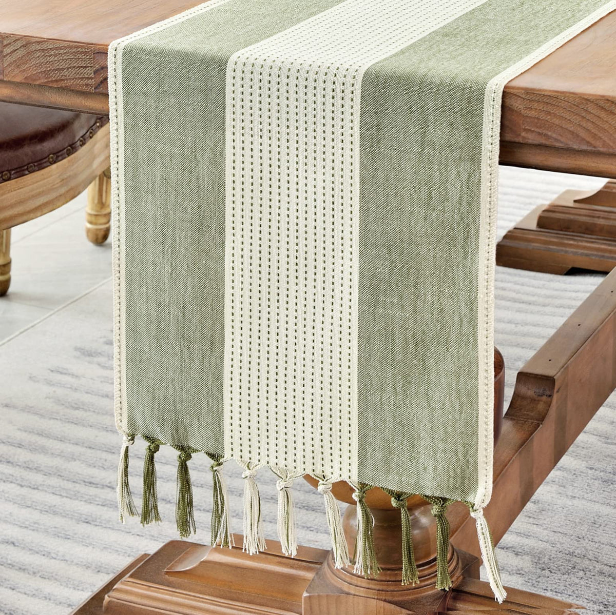 Wracra Linen Placemats, 12 x 18 Inch Set of 4 Placemats, Farmhouse Macrame Place Mats for Kitchen Table and Heat Resistant-Hemstitch Sage Green 4PCS
