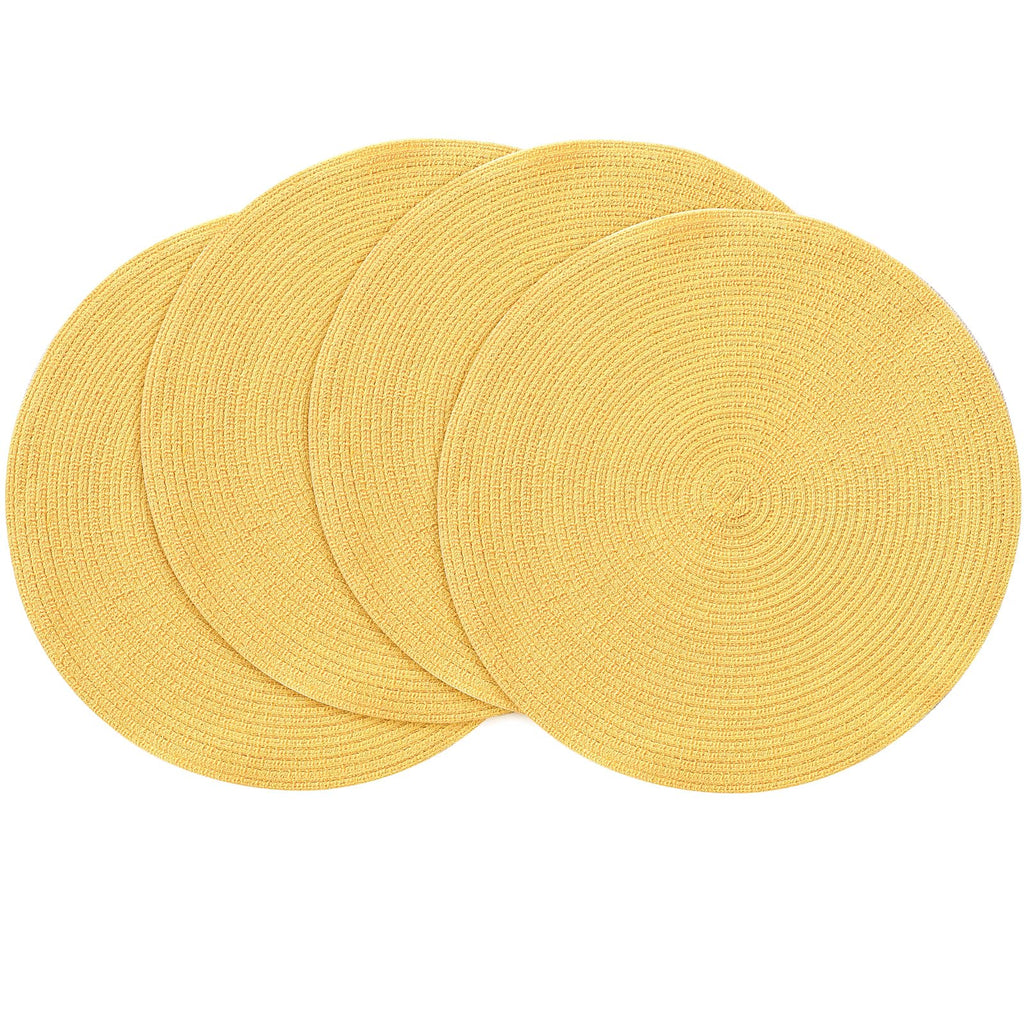 Floroom 15 Inch Round Braided Placemats Set of 4, Washable Heat Resistant Cotton Polyester Circle Place Mats for Kitchen Dining Table - Black
