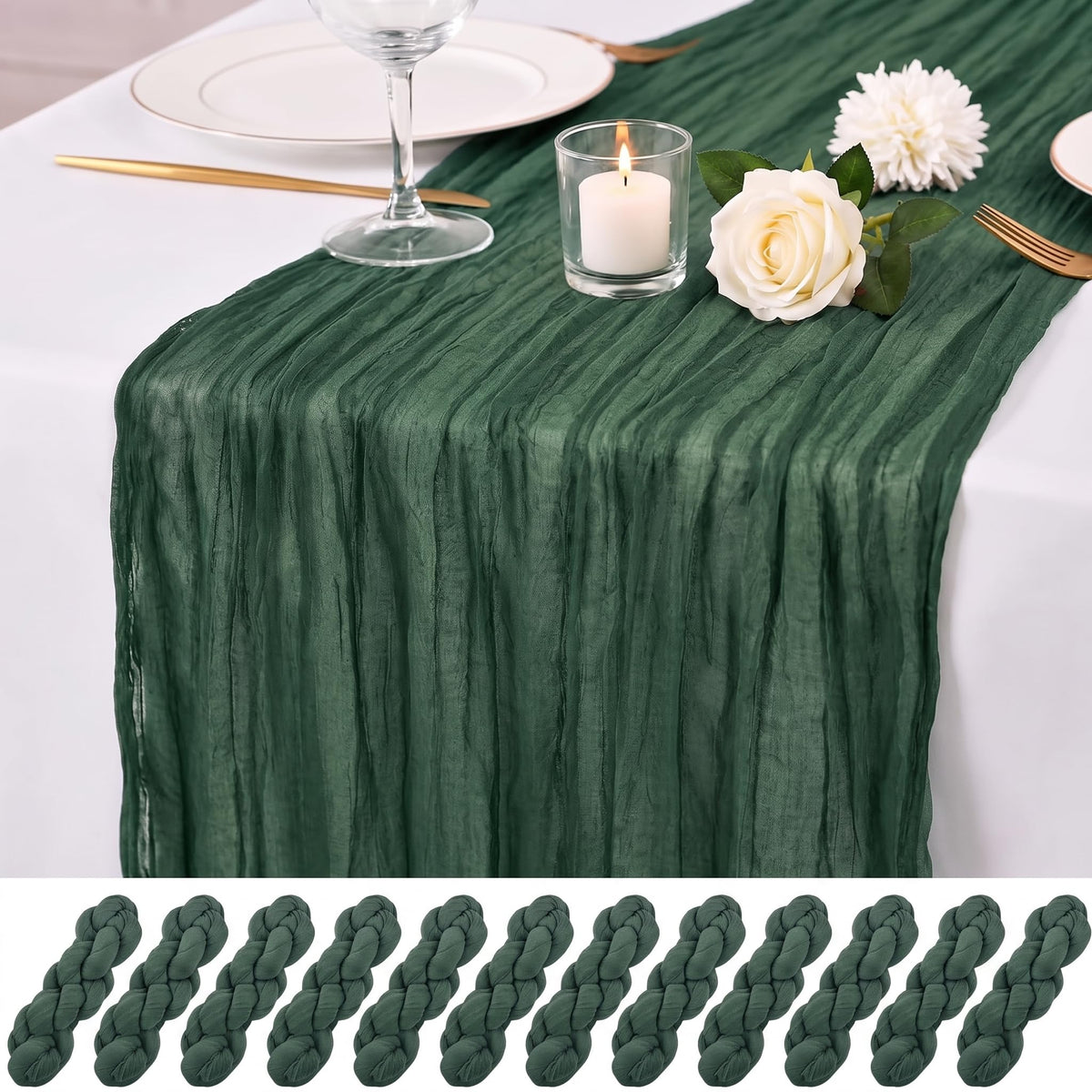 12 Pack Orange Cheesecloth Table Runner 17x108 Inch Boho Rustic Semi Sheer Gauze Cheese Cloth Table Runner for Wedding Bridal Shower Baby Shower Party Farmhouse Dining Table Decor