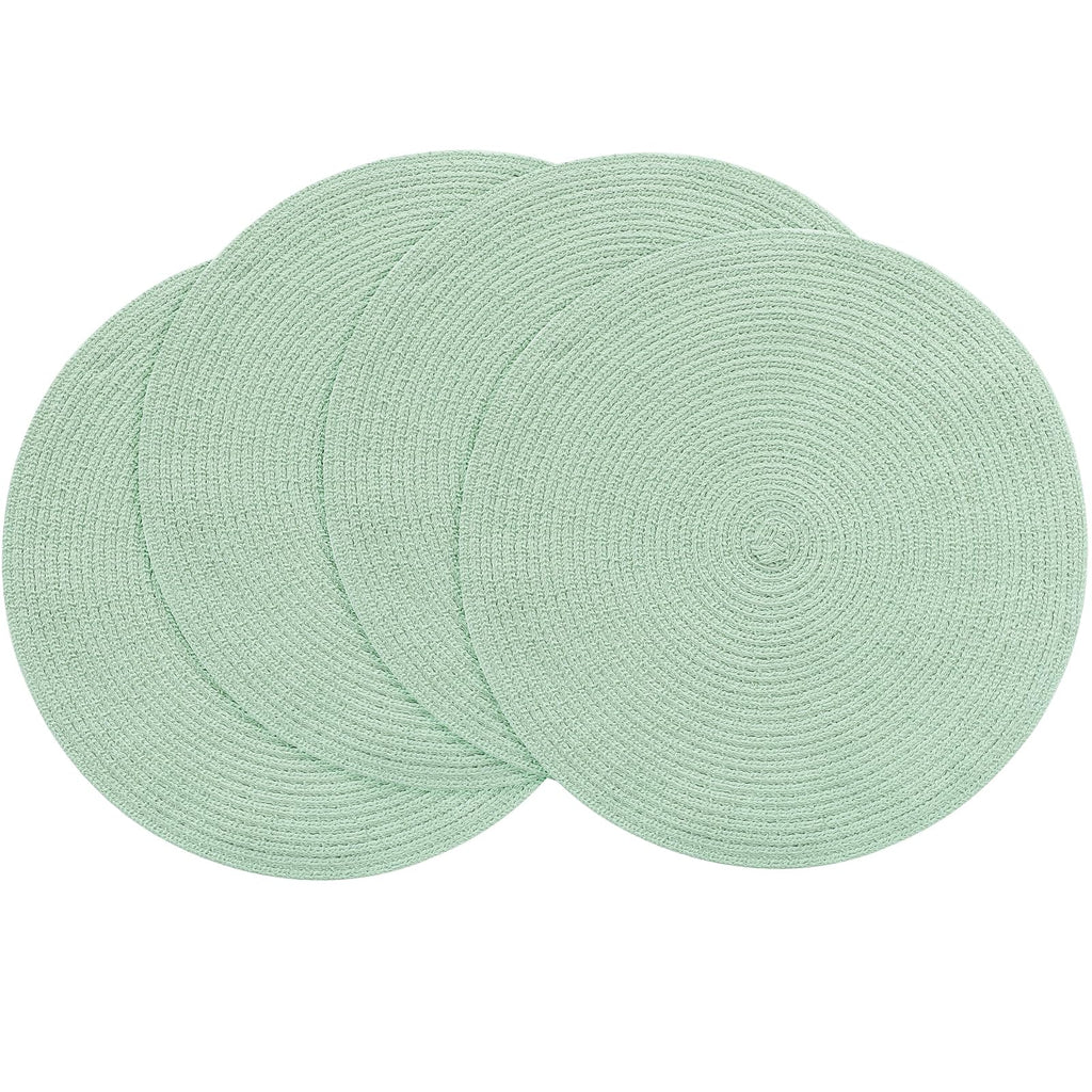 Floroom 15 Inch Round Braided Placemats Set of 4, Washable Heat Resistant Cotton Polyester Circle Place Mats for Kitchen Dining Table - Black