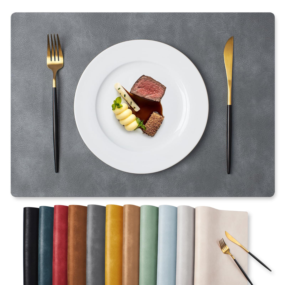 MOSAYT Fall Vinyl Faux Leather Placemats, Set of 6, Reddish Brown