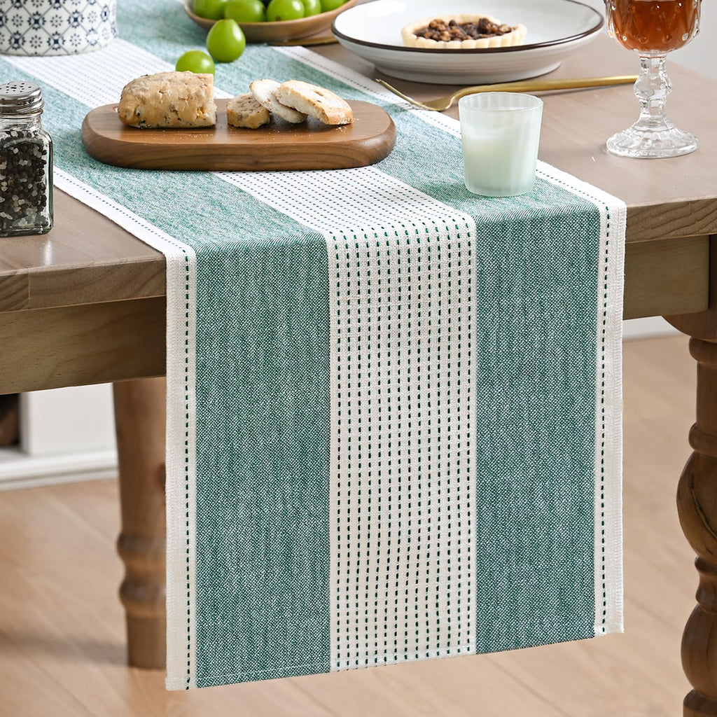 Artoid Mode Sage Green Farmhouse Rustic Table Runner, Seasonal Macrame Fabric Kitchen Dining Holiday Wedding Table Decor for Home Party 13x72 Inch