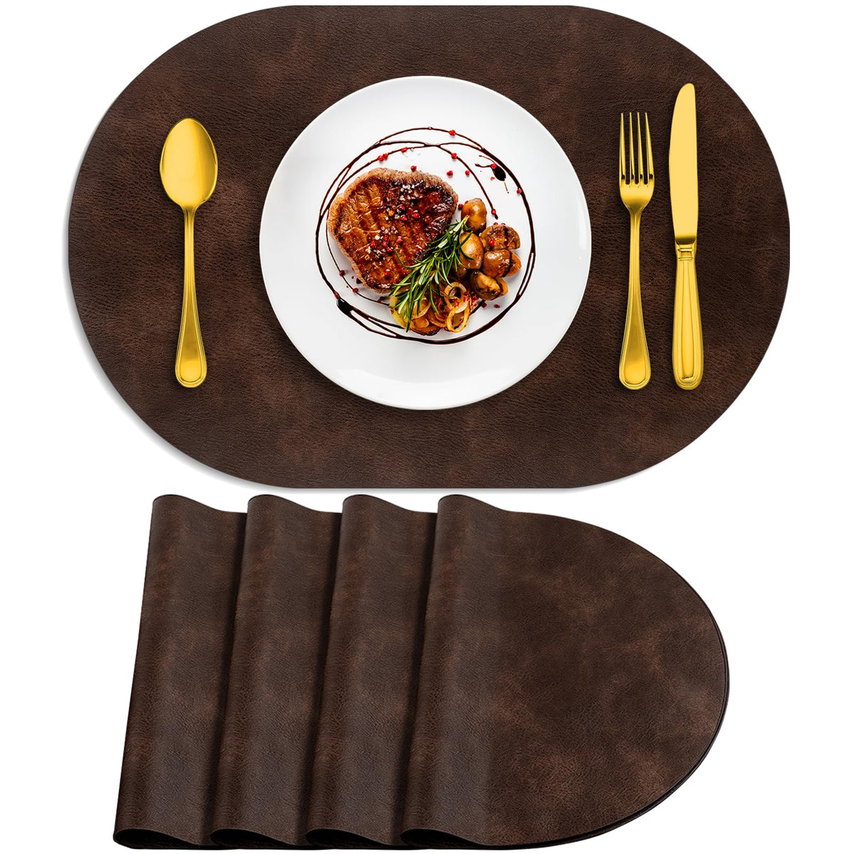 ADRIMER Placemats, Heat Resistant Oval Place Mats Set of 4 Easy to Clean