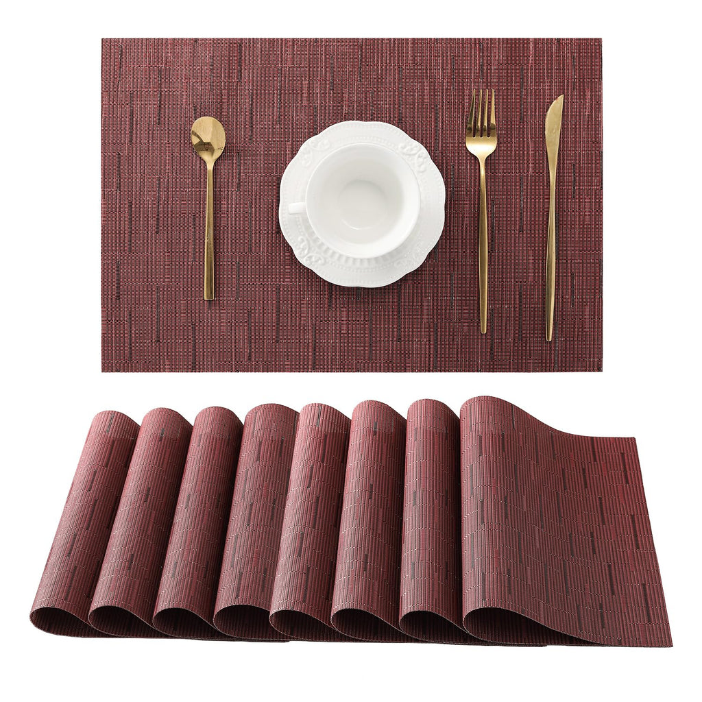 Leetaltree Light Brown Placemats Set of 8 - Heat Resistant Woven Vinyl
