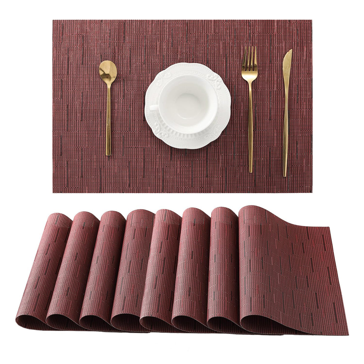 Leetaltree Beige Placemats Set of 4 - Heat-Resistant, Non-Slip Table Mats, Washable Woven Vinyl for Indoor & Outdoor Dining