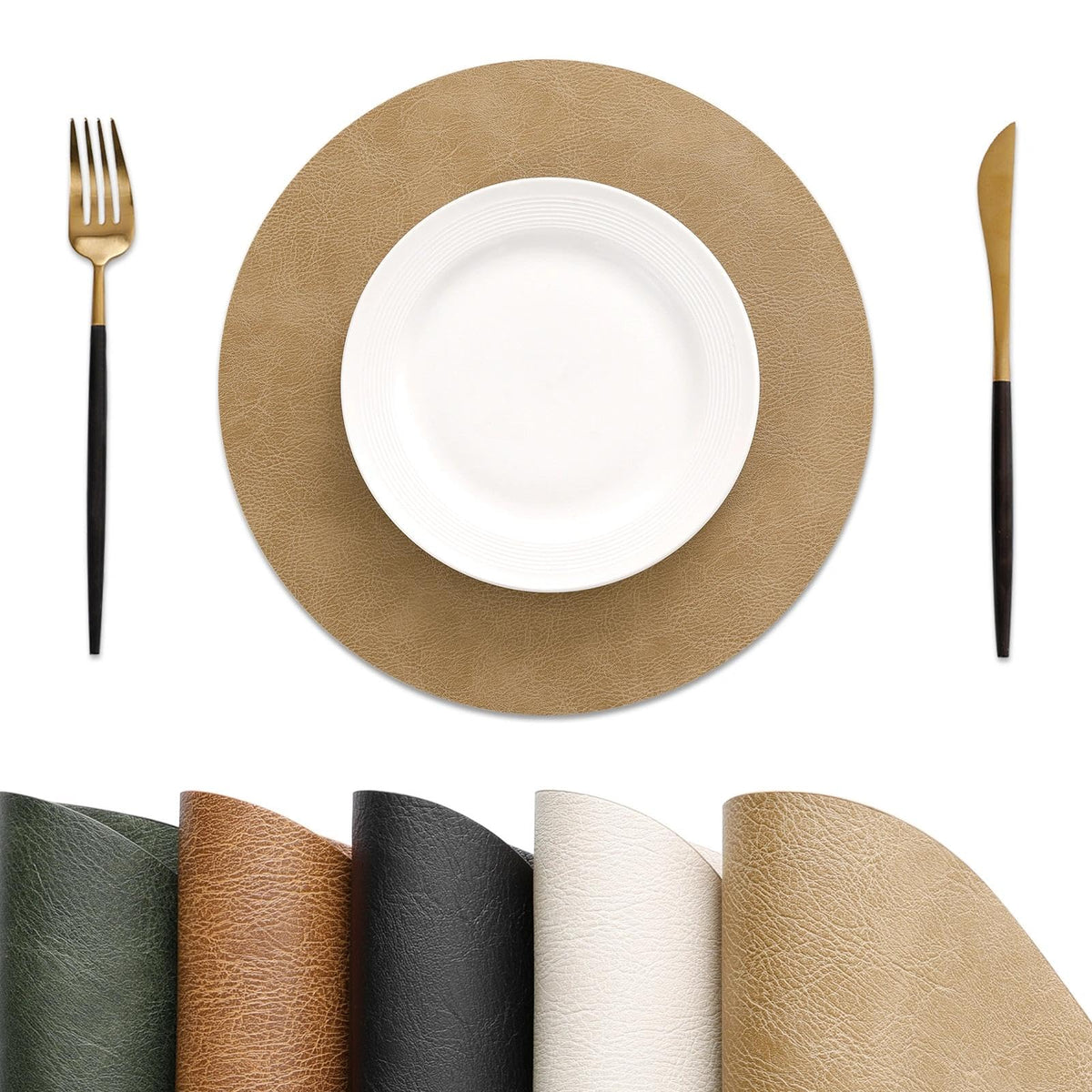 MOSAYT Fall Vinyl Faux Leather Placemats, Set of 6, Reddish Brown