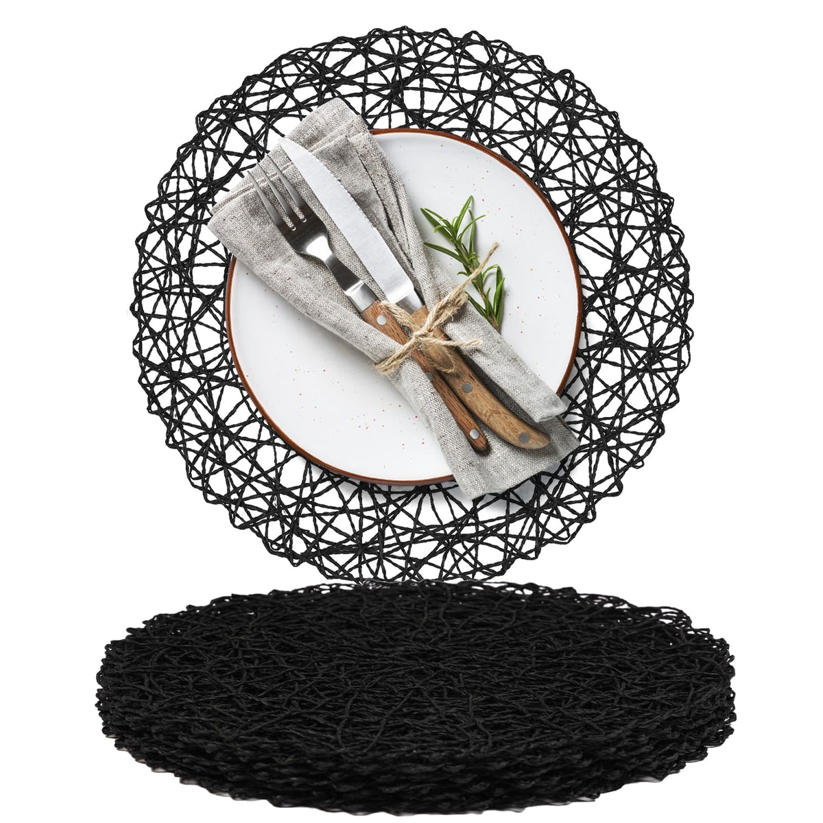 AHHFSMEI Paper Braided Round Placemats Set of 12 Natural Non-Slip Heat Resistant Table Mats for Dining Tables Woven Indoor & Outdoor Place mats(Brown,12)