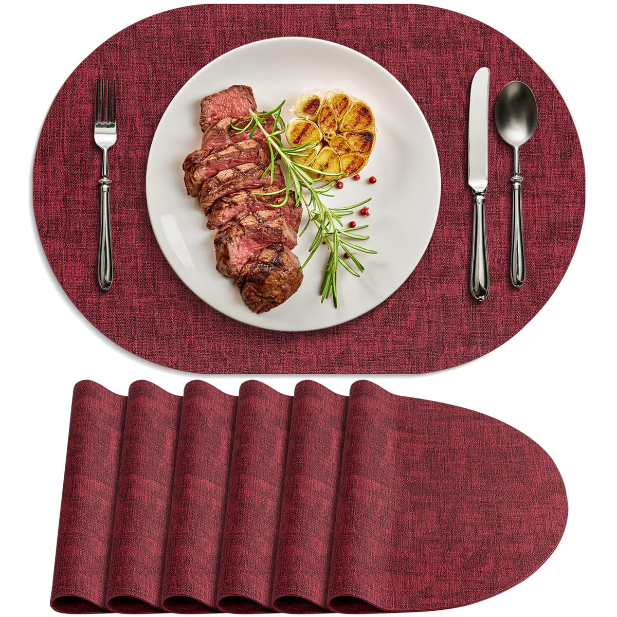 Placemats for Dining Table Set of 8 Non-Slip, Heat Resistant Oval Leather Placemat Double Layer, Waterproof Table Mats Easy to Clean for Kitchen Dining Room Coffee Office Table, Beige