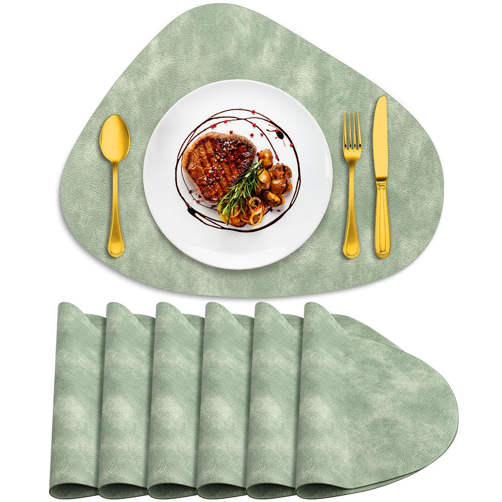 ADRIMER Placemats, Heat Resistant Round Placemats Set of 4 Washable 13 x 17 Inch, Waterproof Table Mats for Kitchen, Dining Room Table Christmas Decor, Turmeric Brown+Camel+Green+Blue