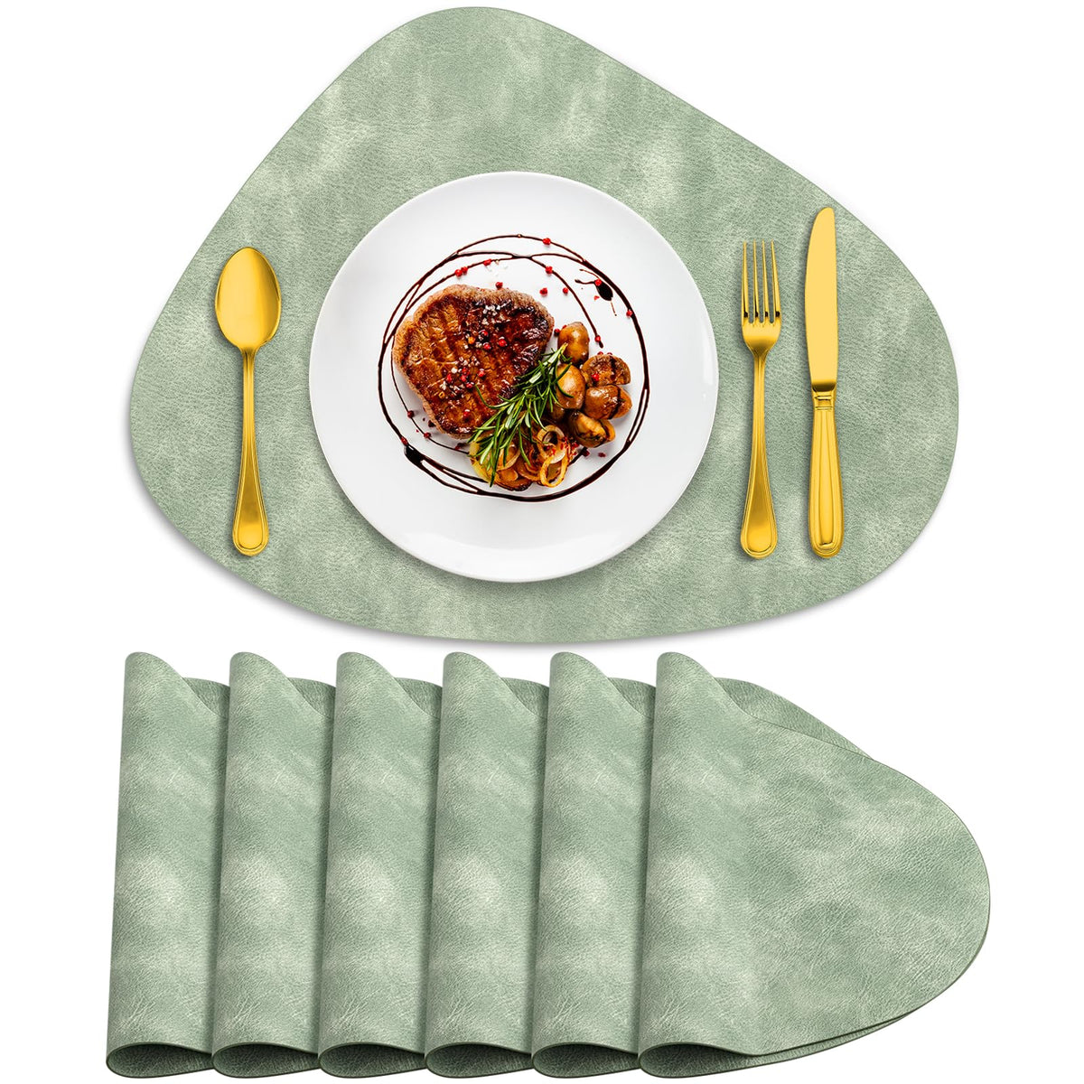 ADRIMER Placemats, Heat Resistant Round Placemats Set of 4 Washable 13 x 17 Inch, Waterproof Table Mats for Kitchen, Dining Room Table Christmas Decor, Turmeric Brown+Camel+Green+Blue