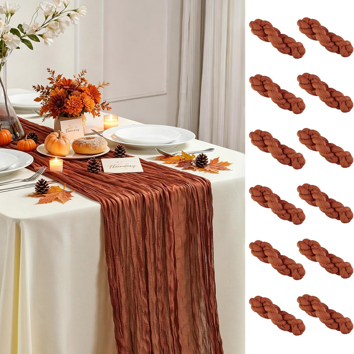6 Pack White Cheesecloth Table Runner 35×120Inch Fall Boho Gauze Home Decor