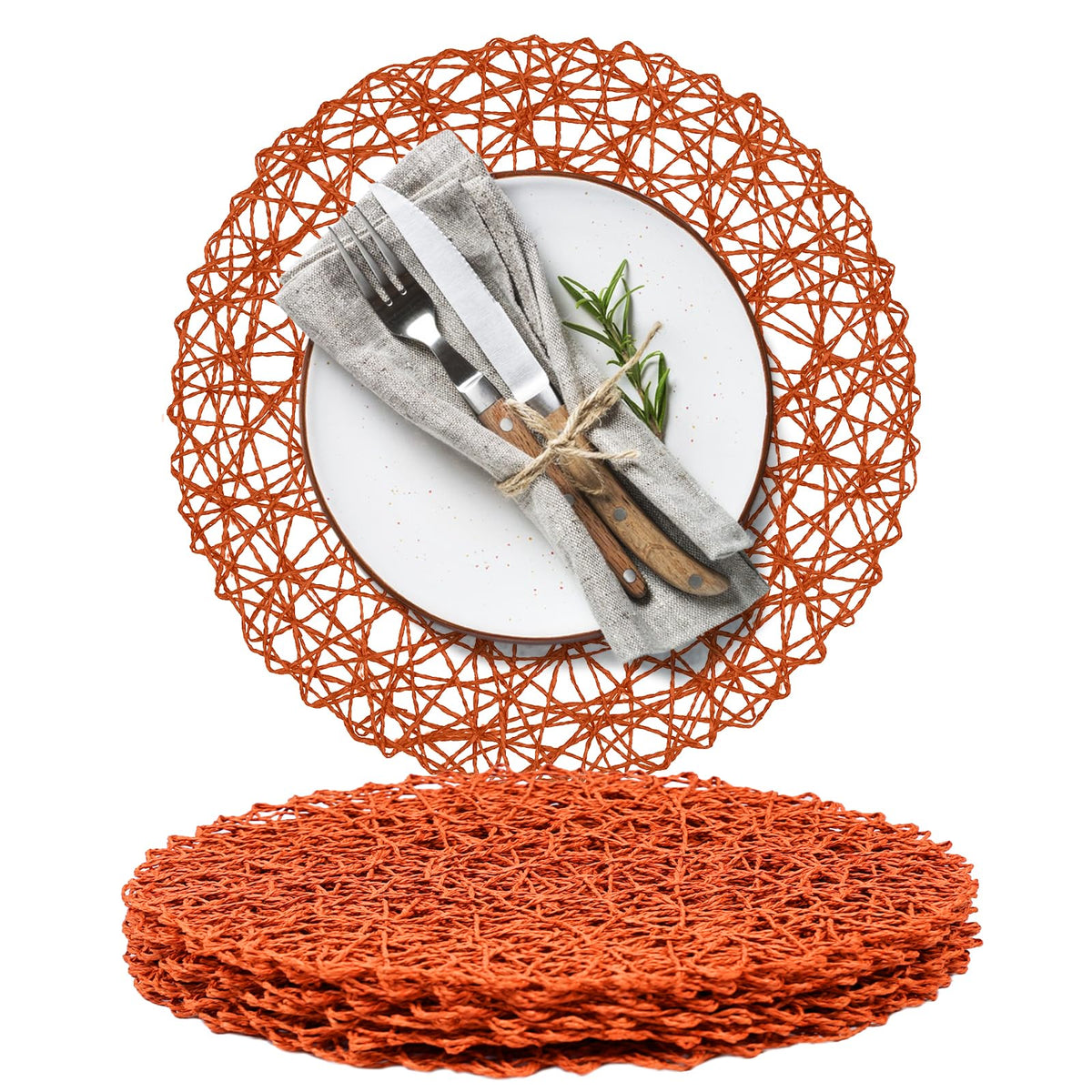 AHHFSMEI Paper Braided Round Placemats Set of 12 Natural Non-Slip Heat Resistant Table Mats for Dining Tables Woven Indoor & Outdoor Place mats(Brown,12)