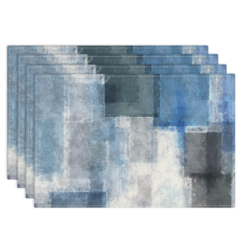 Emvency Farmhouse Placemats Set of 4, 12x18 Inch, Abstract Blue Grey