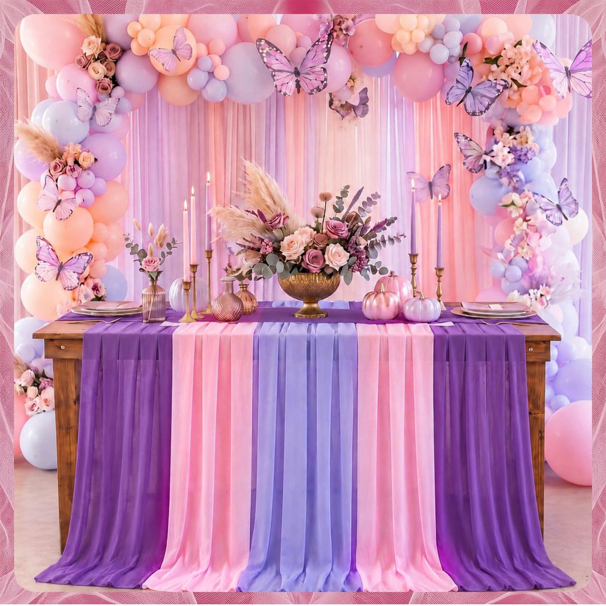 Boao 6 Pcs Fall Burnt Orange Party Decorations Chiffon Table Runners