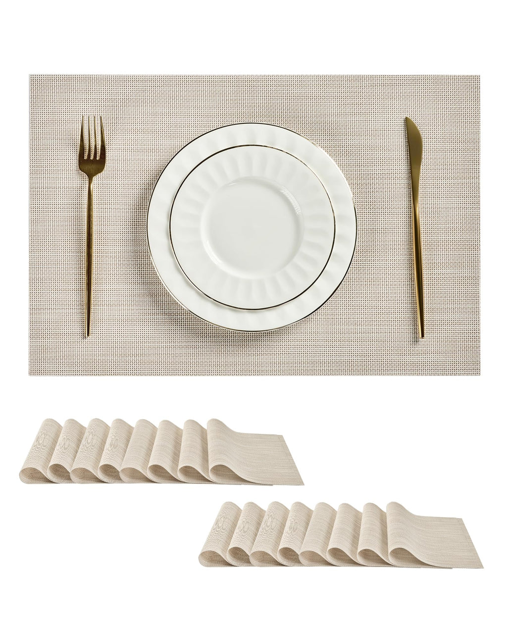 Leetaltree Deep Navy Woven Placemats Set of 6 - Heat Resistant Non-Slip Place mats for Dining Table, Washable Durable PVC Vinyl Woven Table Mats(Deep Navy, 6)