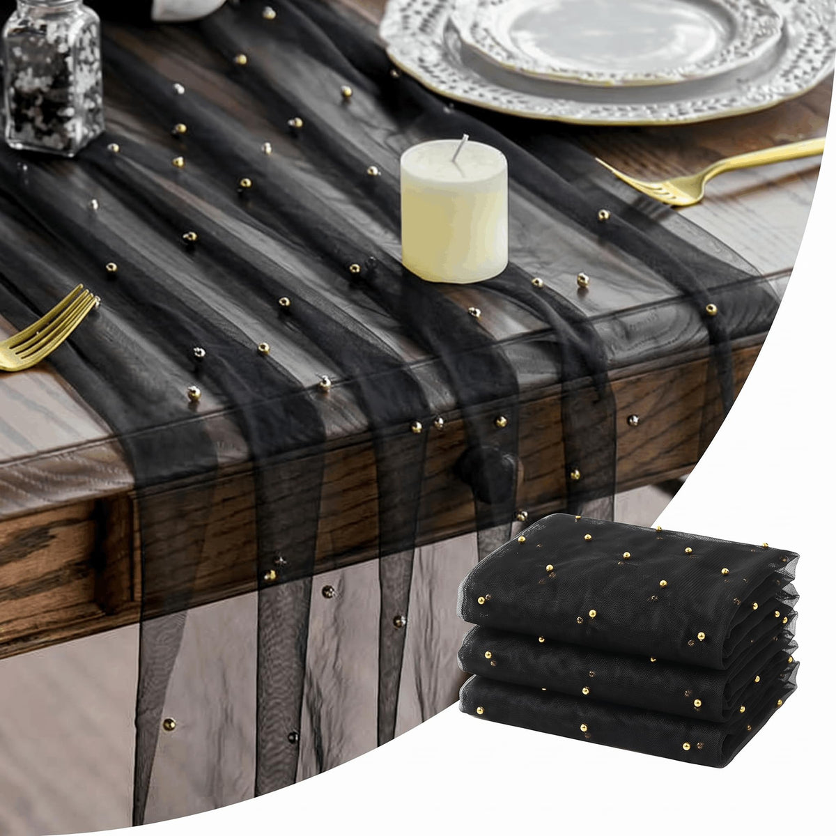 Artoid Mode 6-Pack Pearl Beige Gauze Table Runner 10FT Home Decor