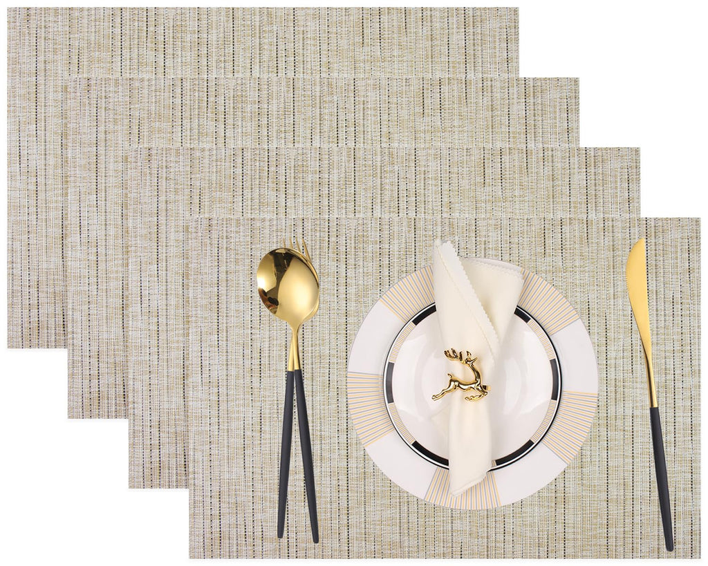 PIGCHCY Placemats,Durable Placemats for Dining Table,Washable Woven Vinyl Kitchen Placemats Set of 4 (Brown)