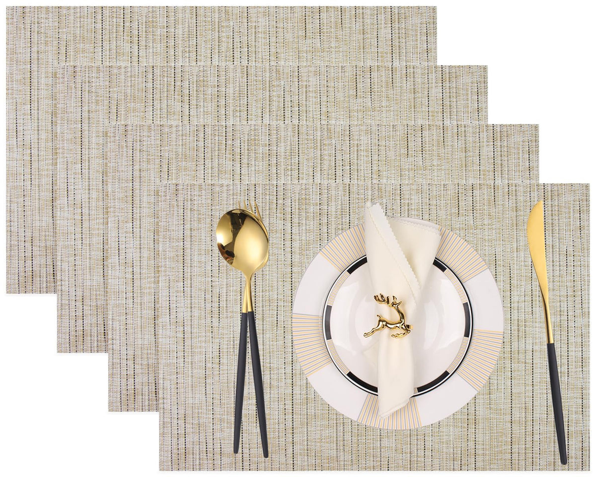 PIGCHCY Placemats,Durable Placemats for Dining Table,Washable Woven Vinyl Kitchen Placemats Set of 4 (Brown)