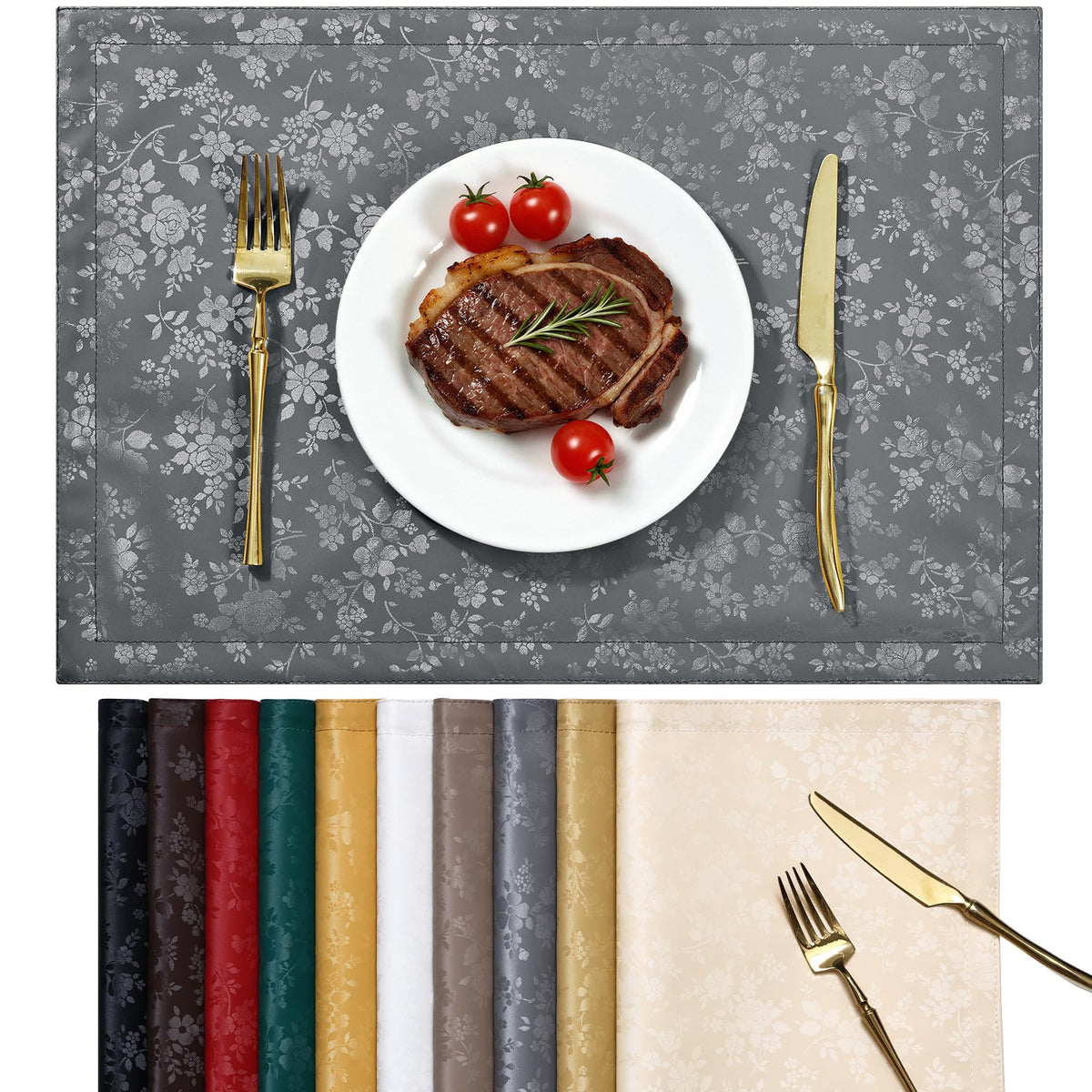 Smiry Rectangle Place Mats, Waterproof Heavy Duty Vinyl Placemats 6 Pack