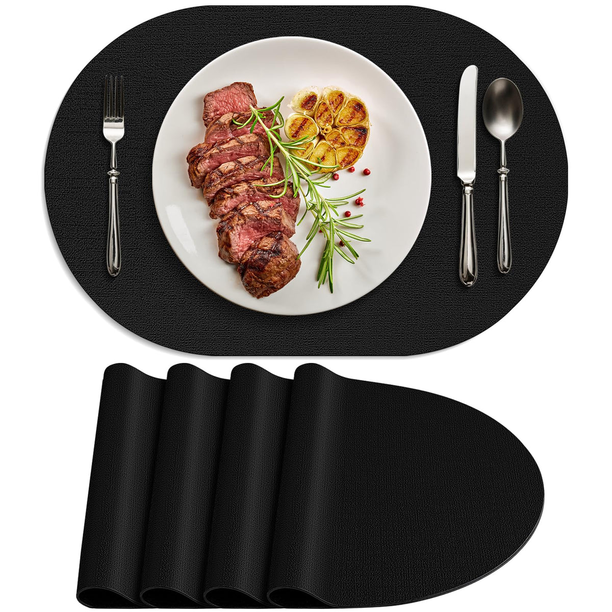 Placemats for Dining Table Set of 8 Non-Slip, Heat Resistant Oval Leather Placemat Double Layer, Waterproof Table Mats Easy to Clean for Kitchen Dining Room Coffee Office Table, Beige