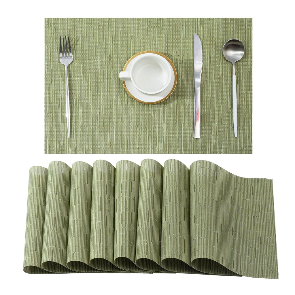 Leetaltree Beige Placemats Set of 4 - Heat-Resistant, Non-Slip Table Mats, Washable Woven Vinyl for Indoor & Outdoor Dining