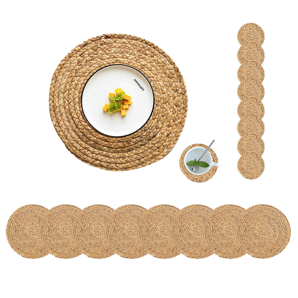 Woven Placemats Set of 6 Rattan Placemats Rectangle Natural Placemats Wicker Heavy Braided Straw Placemat Farmhouse Square Plates Place mats for Indoor/Outdoor Patio Table 17.7'' X 11.8''