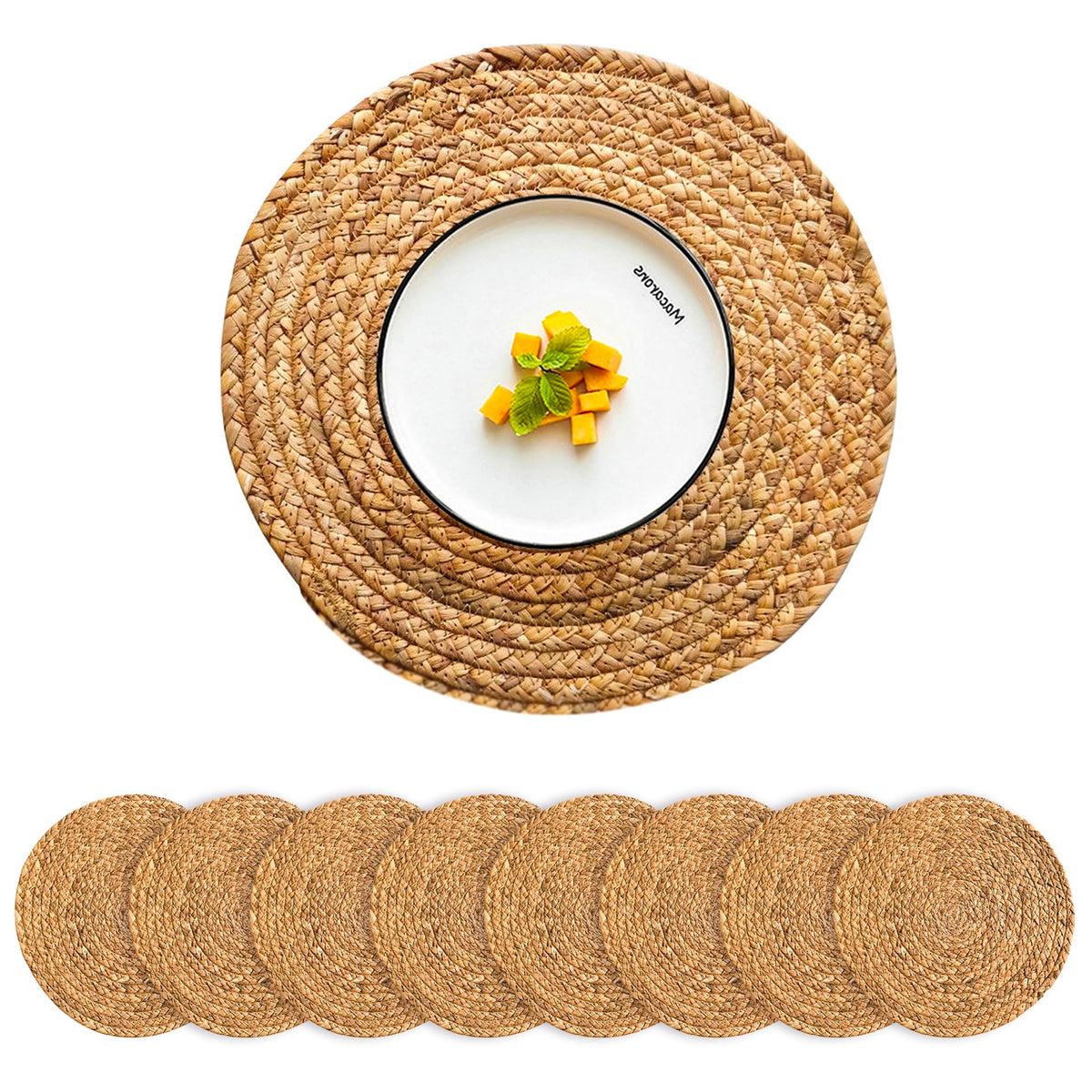 Woven Placemats Set of 6 Rattan Placemats Rectangle Natural Placemats Wicker Heavy Braided Straw Placemat Farmhouse Square Plates Place mats for Indoor/Outdoor Patio Table 17.7'' X 11.8''